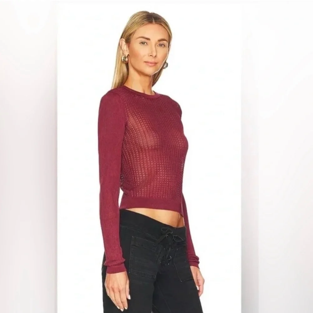 Free People NWT H20 Crew Neck Pullover Sheer Long Sleeve Mesh Raw Garnet